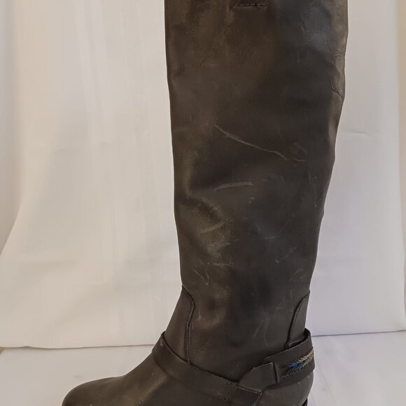 Size 8.5 Lucky May Brand Smoked Pearl Gray Leather Riding Boots - Picture 3 of 10